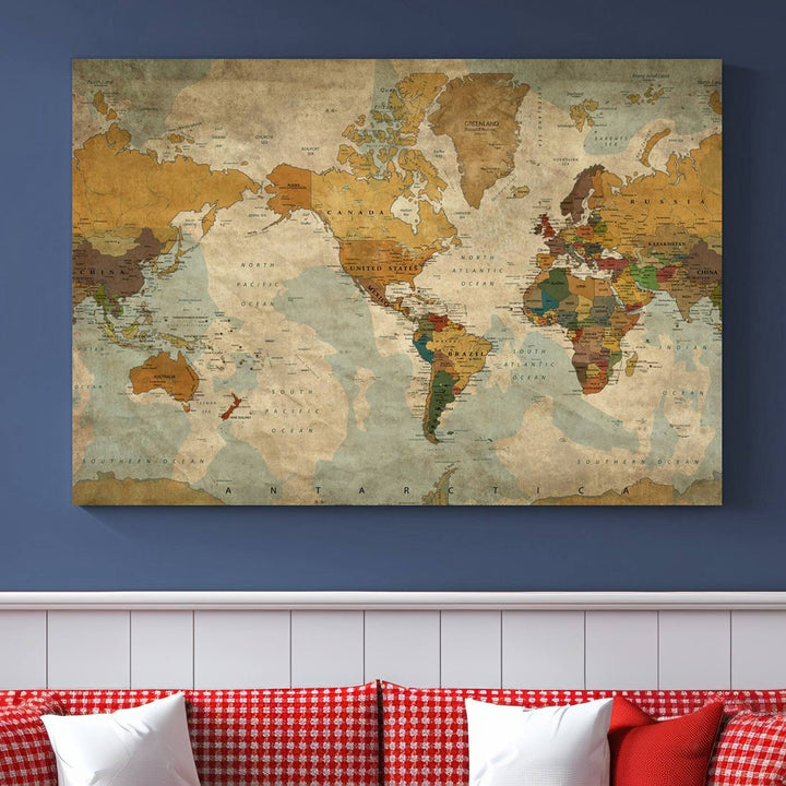 Sephia World Map Wall Art Multi Panel