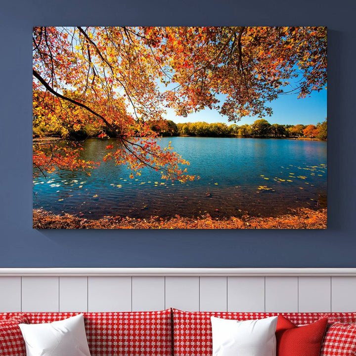 Autumn Tree Fall Lake Wall Art Canvas Print