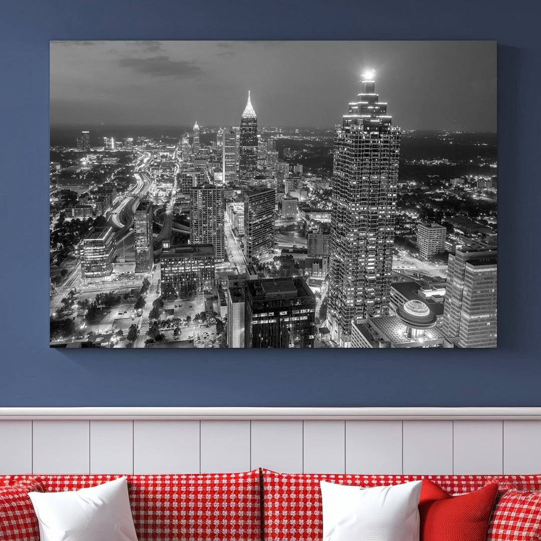 Horizonte nublado de la ciudad de Atlanta Arte de pared en blanco y negro Paisaje urbano Lienzo