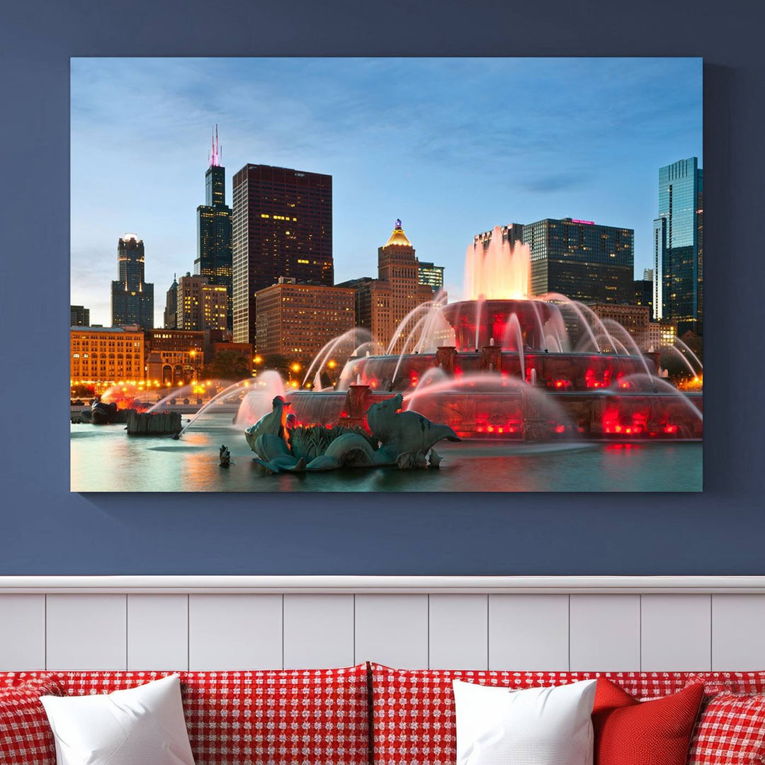 Chicago City Lights Night Skyline Cityscape View Wall Art Impression sur toile