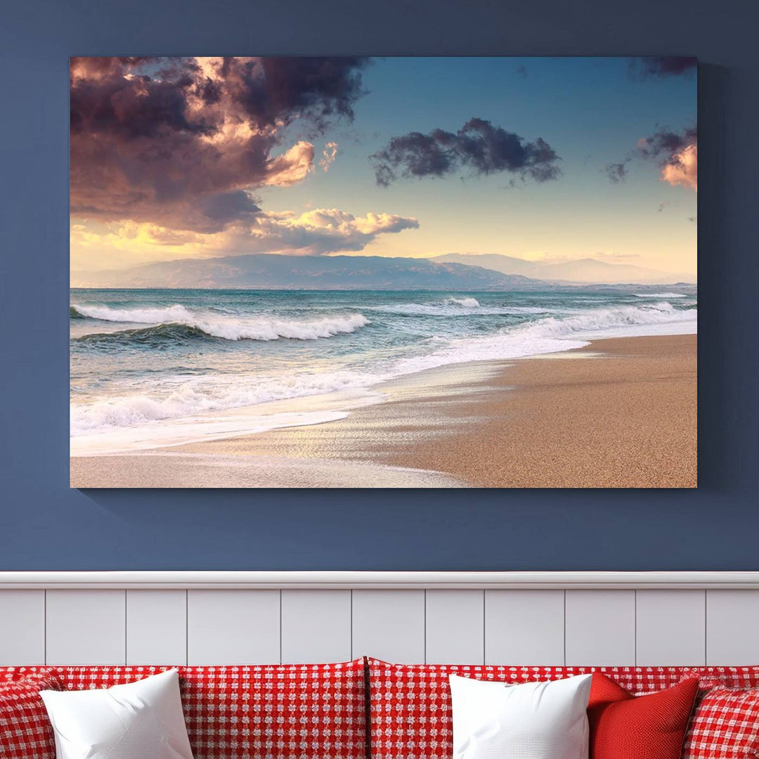 Cloudy Weather Beach Sunset Sunrise Wall Art Canvas Print