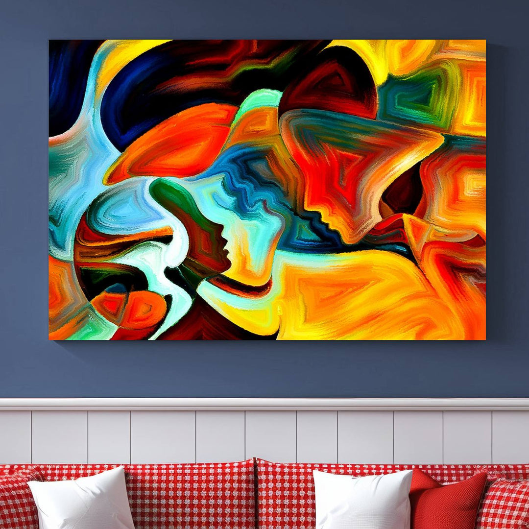 The "Human Love Figures Abstract Wall Art Canvas Print" adds a stylish touch to the dining area, featuring vibrant three-panel artwork on museum-quality canvases with UV-protective coating.