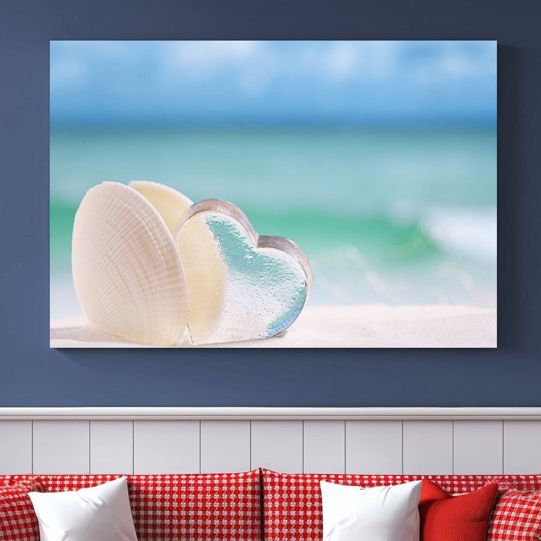 Impression sur toile d'art mural de coquillage d'amour de plage