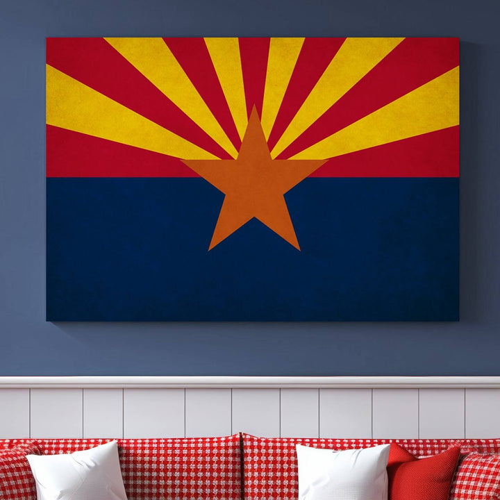 The Arizona States Flag Wall Art Canvas Print, made from museum-quality canvas with a UV-protective coating, is displayed prominently.