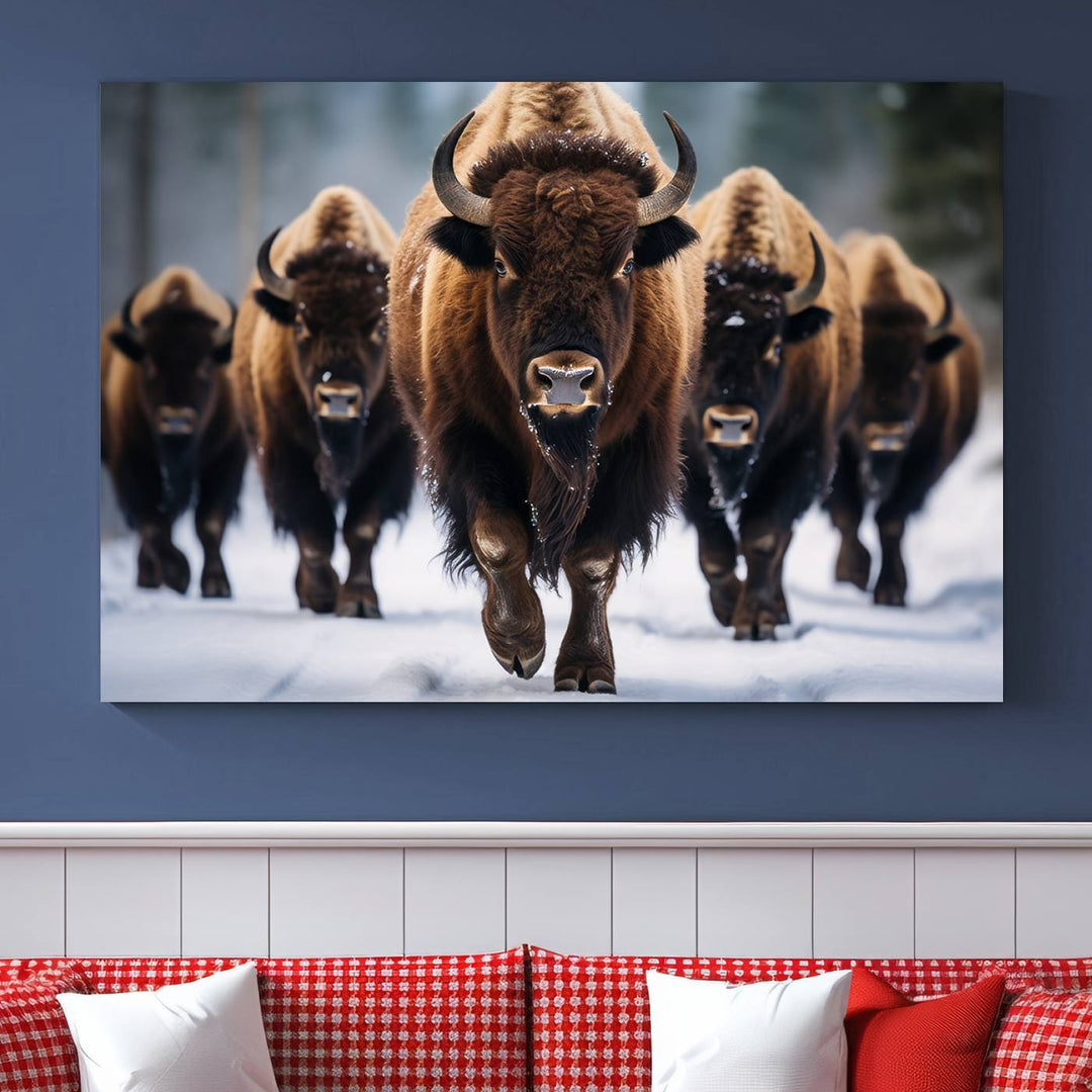 Buffalo Wall Art Canvas Print, American Bison Herd Wall Art Canvas Print