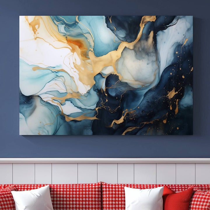 The living room is enhanced by the Marble Fluid Abstract Wall Art Canvas Print, which adds a touch of sophistication.