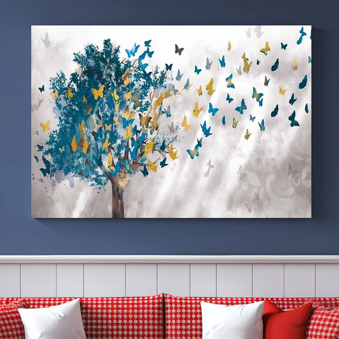 Tree Butterfly Abstract Tree and Butterfly Wall Art Canvas Print