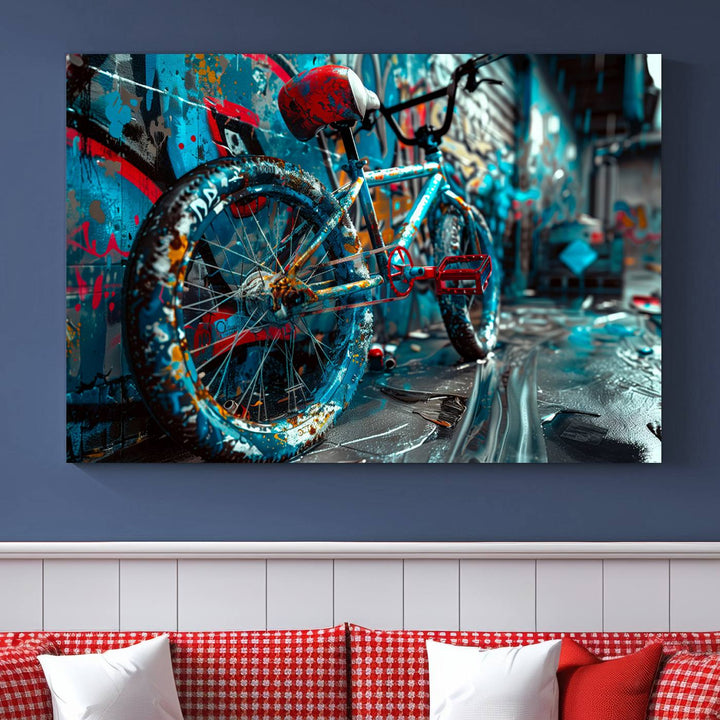 Bicycle Wall Art Canvas Print, Graffiti Wall Art Canvas Print