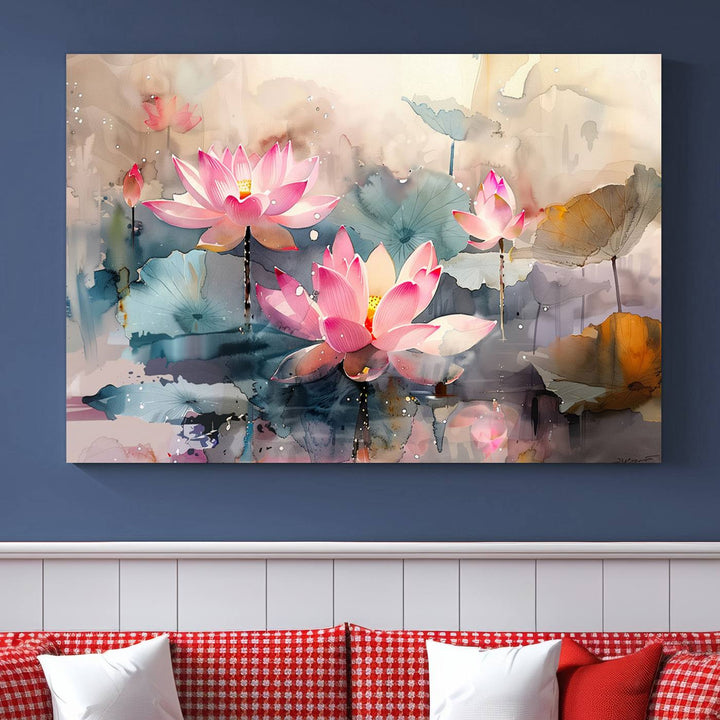 Abstract Watercolor Lotus Flower Wall Art Canvas Print