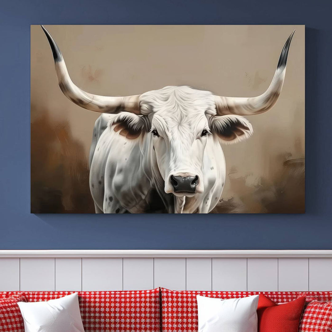 Texas Longhorn Canvas Wall Art features a triptych design on premium canvas with a gallery-quality finish.