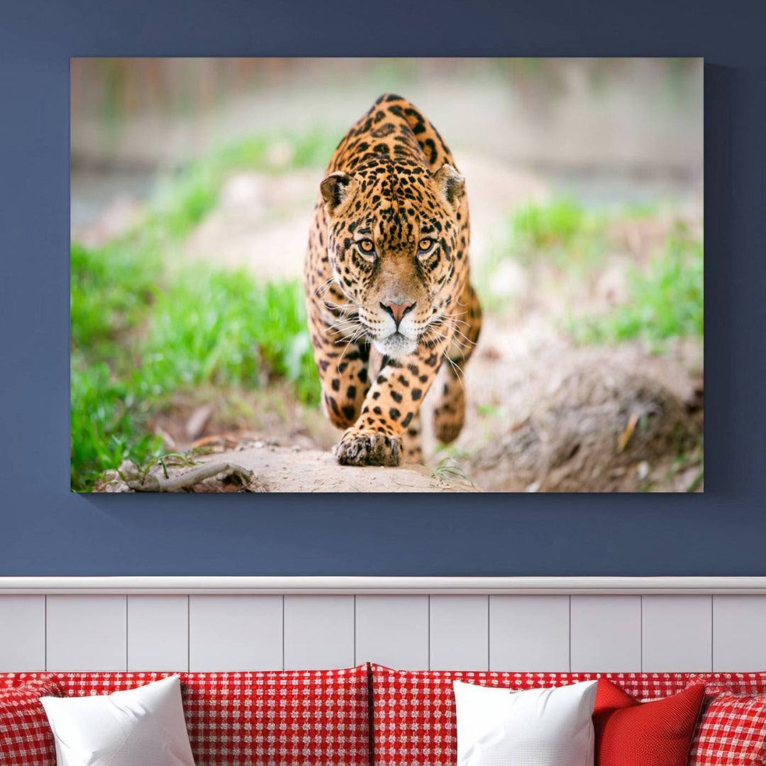 Leopard on the Prowl - Stunning Large Framed Canvas Wall Art for Living Room, Bedroom, or Office Décor, Vibrant Wildlife Print, Ready to Hang