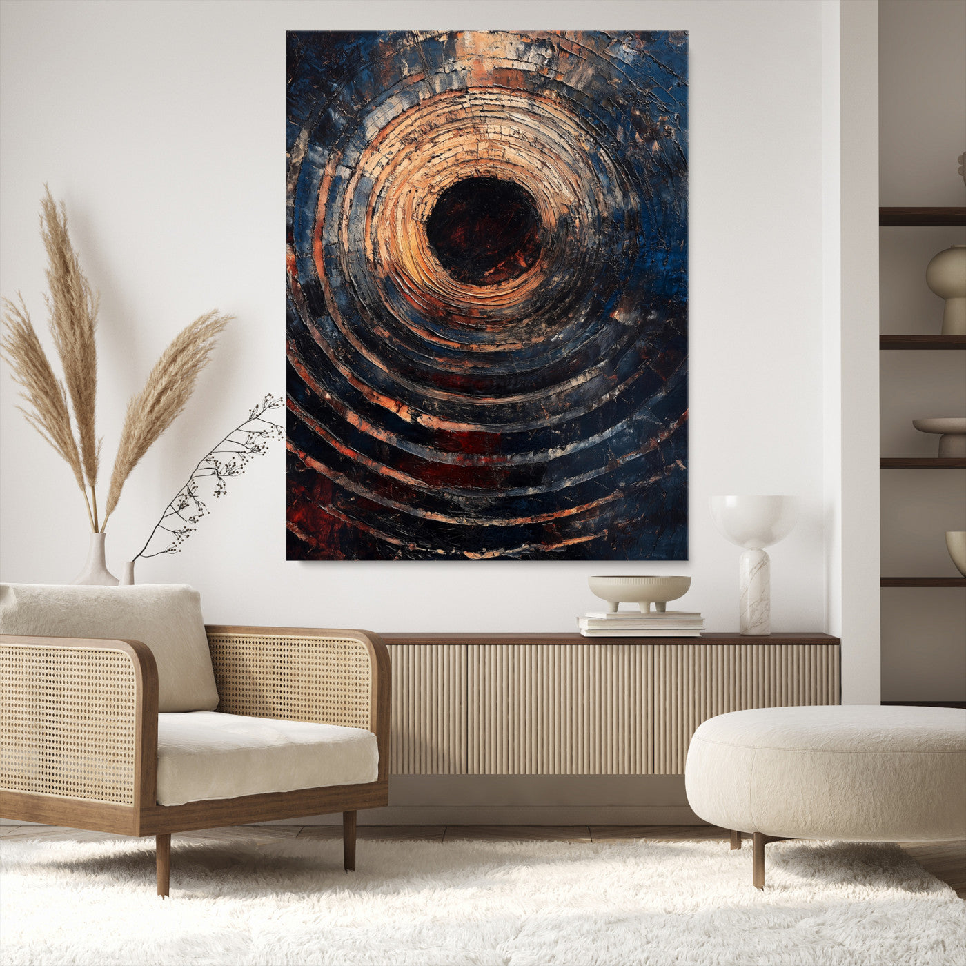 Textured Spiral Wall Art Canvas Print, Framed Abstract Void Art Picture Print, Wooden Vortex Perfect Modern Industrial Decor