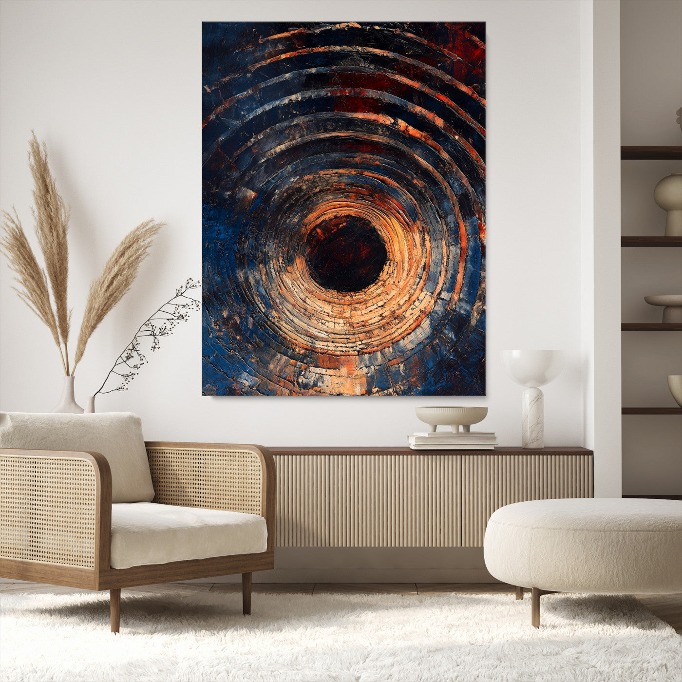 Textured Spiral Wall Art Canvas Print, Framed Abstract Void Art Picture Print, Wooden Vortex Perfect Modern Industrial Decor, Framed