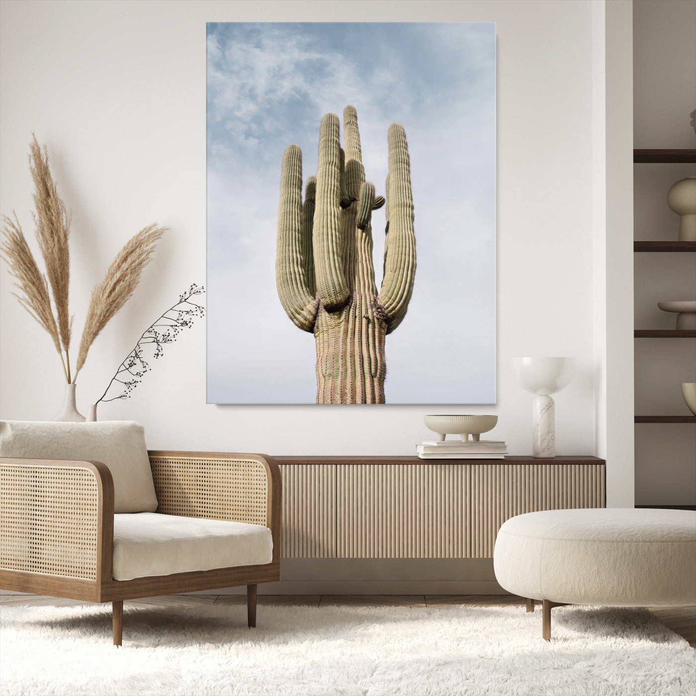 Saguaro Cactus Wall Art Canvas Print, Framed Earthy Desert Art Picture Print, Warm Botanical Perfect Southwestern Boho Decor, Framed