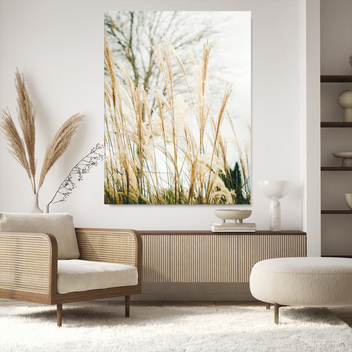 Pampas Grass Wall Art Canvas Print, Framed Neutral Tones Art Picture Print, Minimalist Nature Perfect Boho Minimalist Decor Artwork
