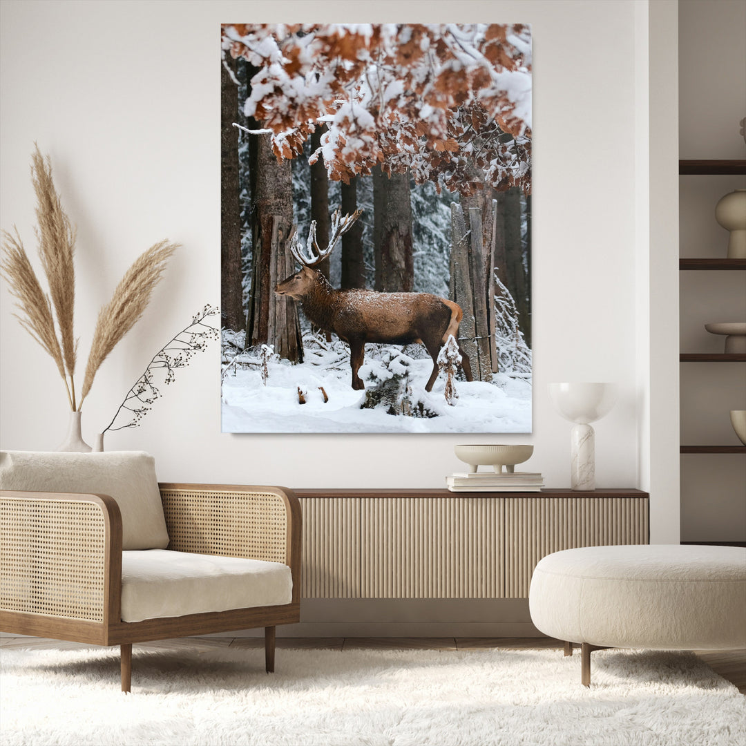 Serene Landscape Wall Art Canvas Print, Framed Winter Wonderland Art Picture Print, Winter Deer Perfect Cabin Decor Artwork