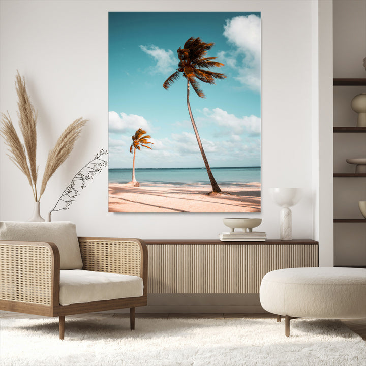 Tropical Beach Wall Art Canvas Print, Framed Coastal Palm Trees Art Picture Print, Serene Ocean View Perfect Tropical Coastal Decor Artwork