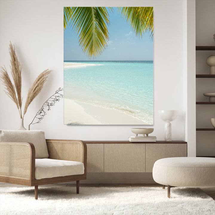 Azure Water Wall Art Canvas Print, Framed Tranquil Island Escape Art Picture Print, Clear Blue Ocean Wall Art Coastal Minimalist Decor