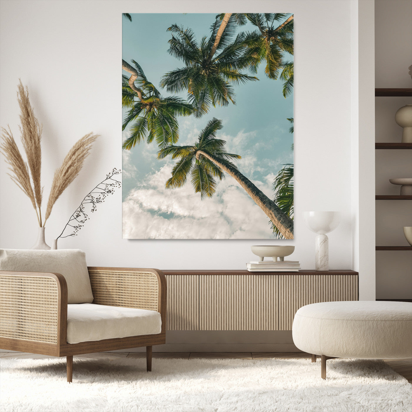 Tropical Palm Trees Wall Art Canvas Print, Framed Coastal Nature Art Picture Print, Relaxing Summer Vibes Perfect Boho Coastal Decor Artwork