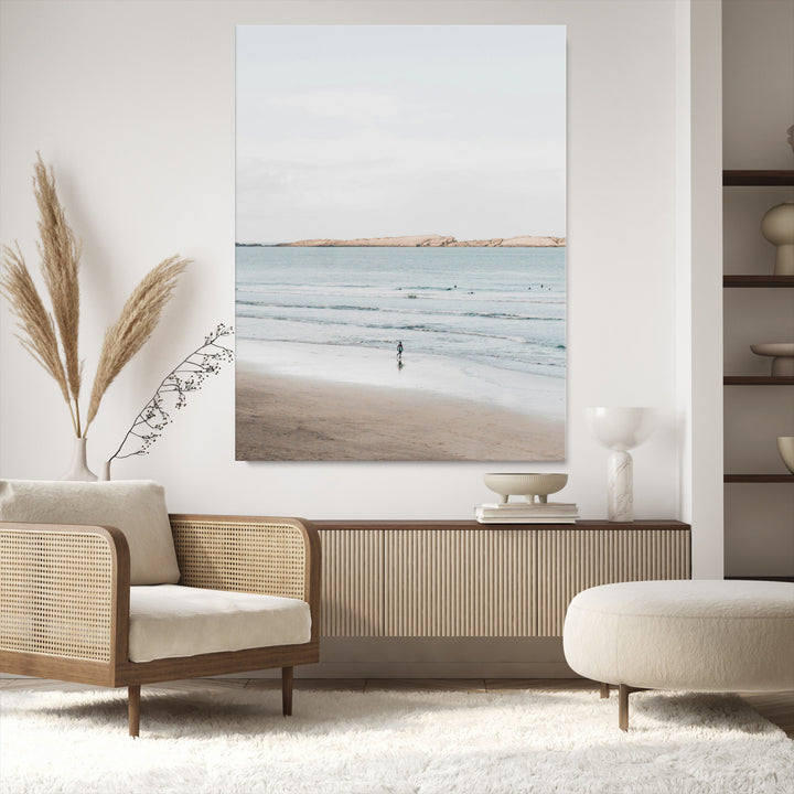 Minimalist Beach Art Canvas Print, Soft Blue Tones Print, Framed Tranquil Ocean Art Print, Large Calm Horizon Printing Coastal,