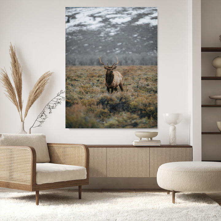 Wild Elk Wall Art Canvas Print, Mountain Wilderness Print, Framed Majestic Animal Art Print, Large Rustic Wildlife Wall Art Printing