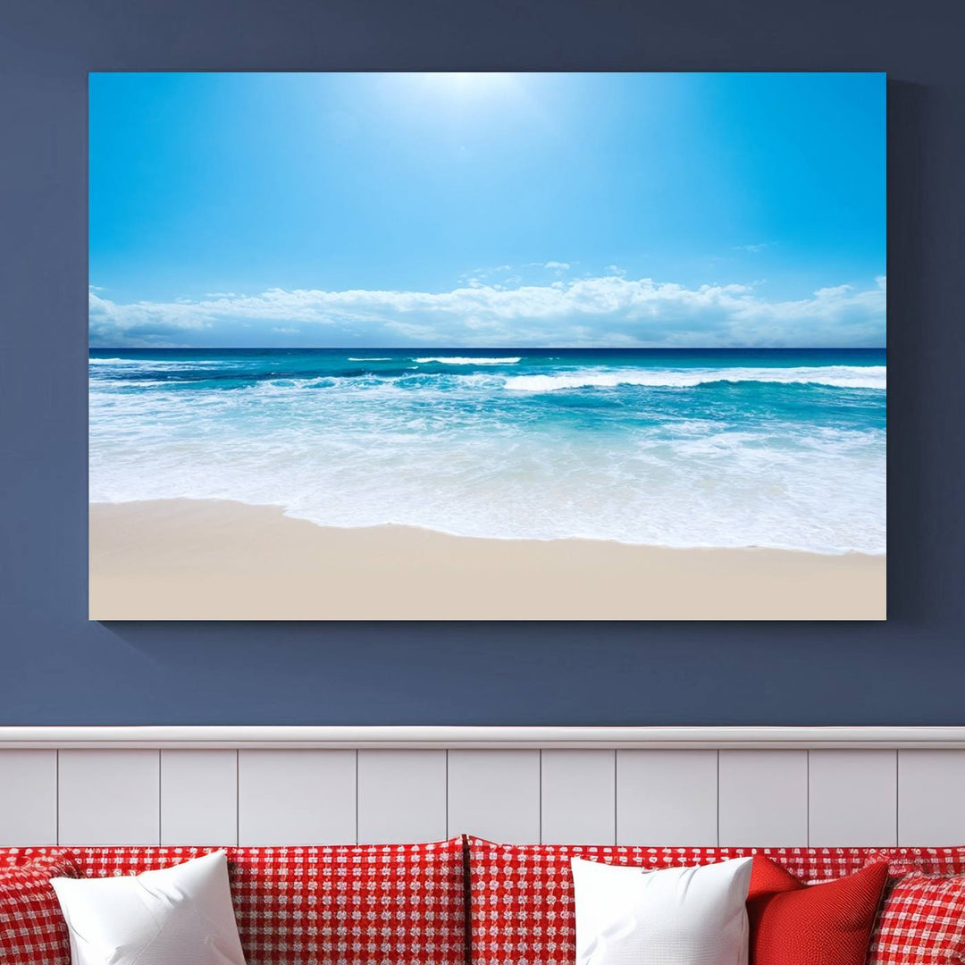 Wall Art Canvas Print Shiny Blue Sea and Beach