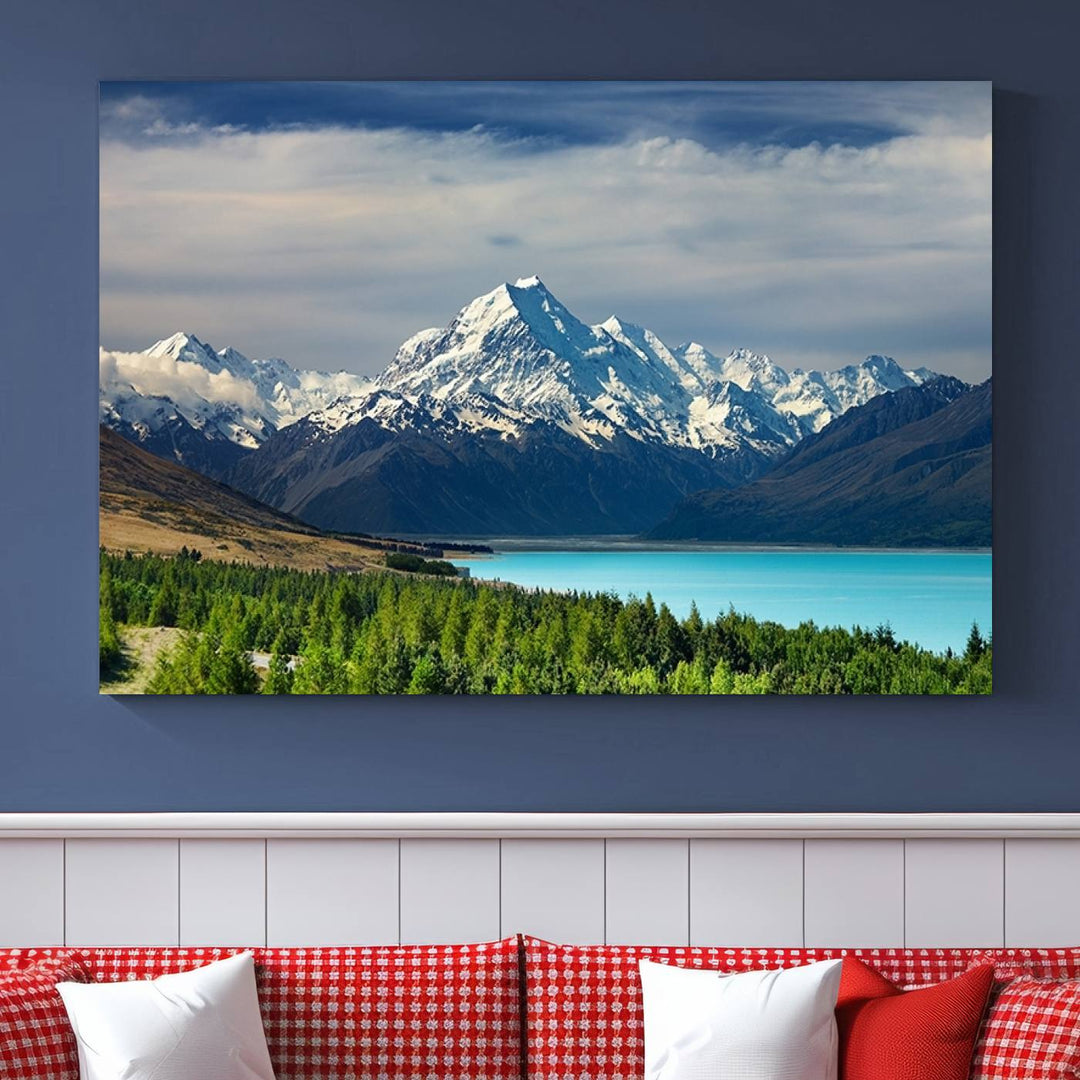 Mount Cook Breathtaking New Zealand Alpine Landscape Canvas Print, Snow-Capped Mountain and Lake Scene, Multi-Panel Wall Art, Ready to Hang Home Decor