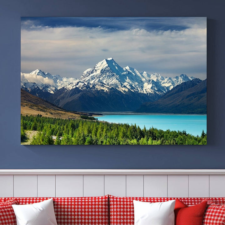 Impression d’art Mount Cook Nouvelle-Zélande Art mural Impression sur toile Lac et montagnes