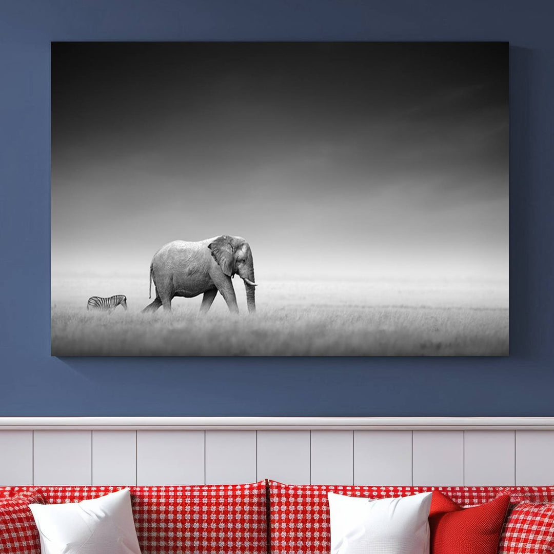 Elephant and Zebra Savannah Canvas Print