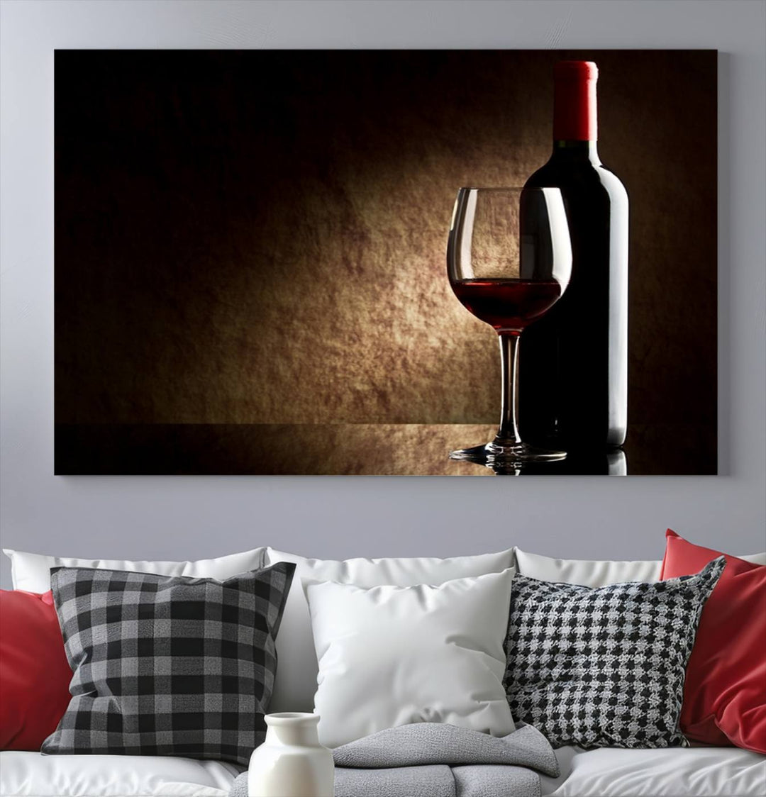 Wall Art Red Vine in Glass with Bottle Canvas Print Kitchen Cafe Restaurant