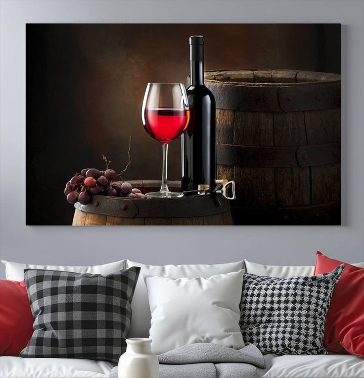 Wall Art Red Wine Bottle and Tun Canvas Print 