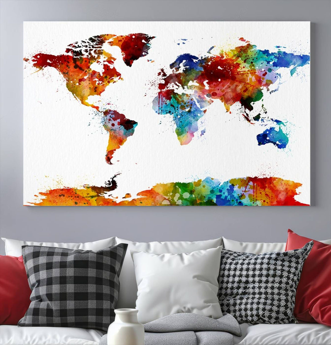 Carte du monde aquarelle Impression sur toile