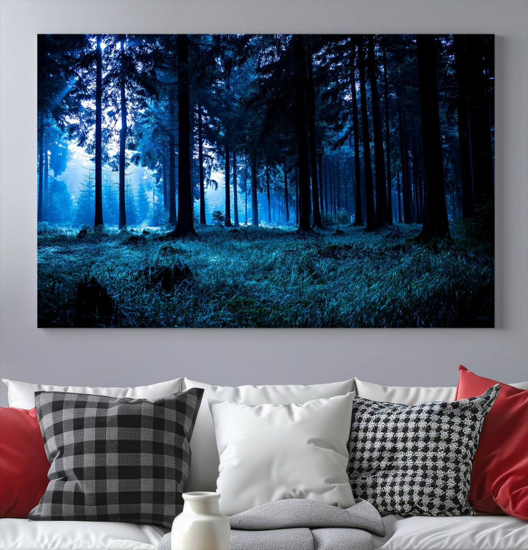 Arte de pared de bosque oscuro místico, lienzo de bosque grande, lienzo de paisaje, arte de pared de múltiples paneles, conjunto de lienzo grande de 3 piezas enmarcado