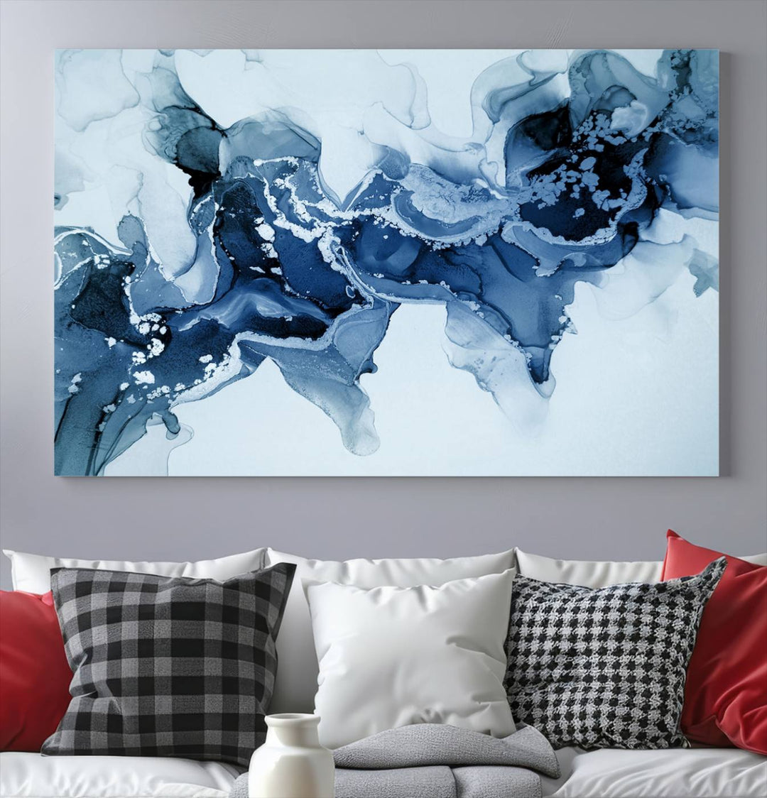 Ice Blue Marble Fluid Effect Wall Art Abstract Canvas Wall Art Print