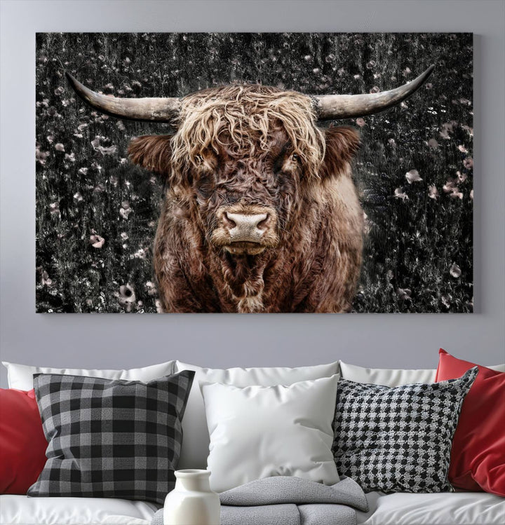 Scottish Highland Cow Cattle Art Print Farmhouse Wall Art Canvas Print