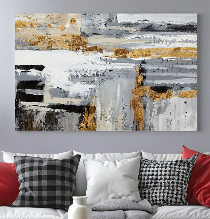 Abstract Painting Canvas Wall Art Print Paint Drip Art Brush Strokes Gray Artwork