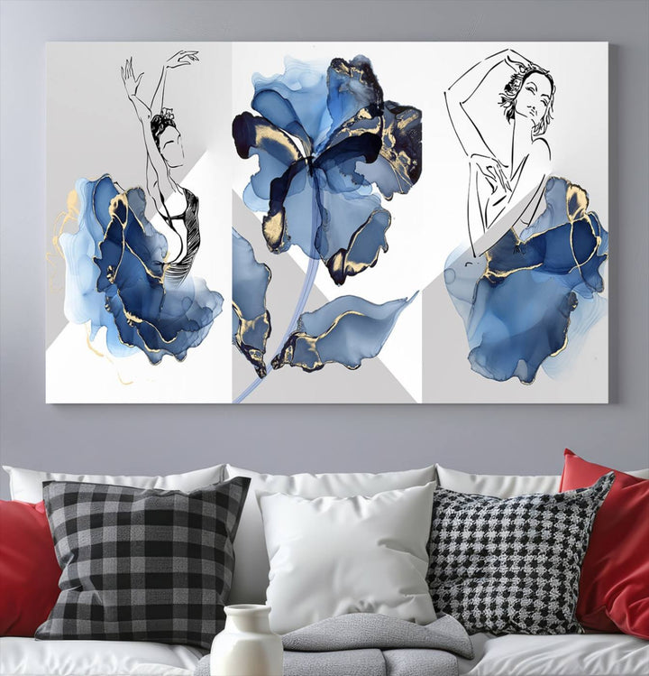 Watercolor Abstract Painting Artwork Walls Canvas Wall Art Print Blue Dancer