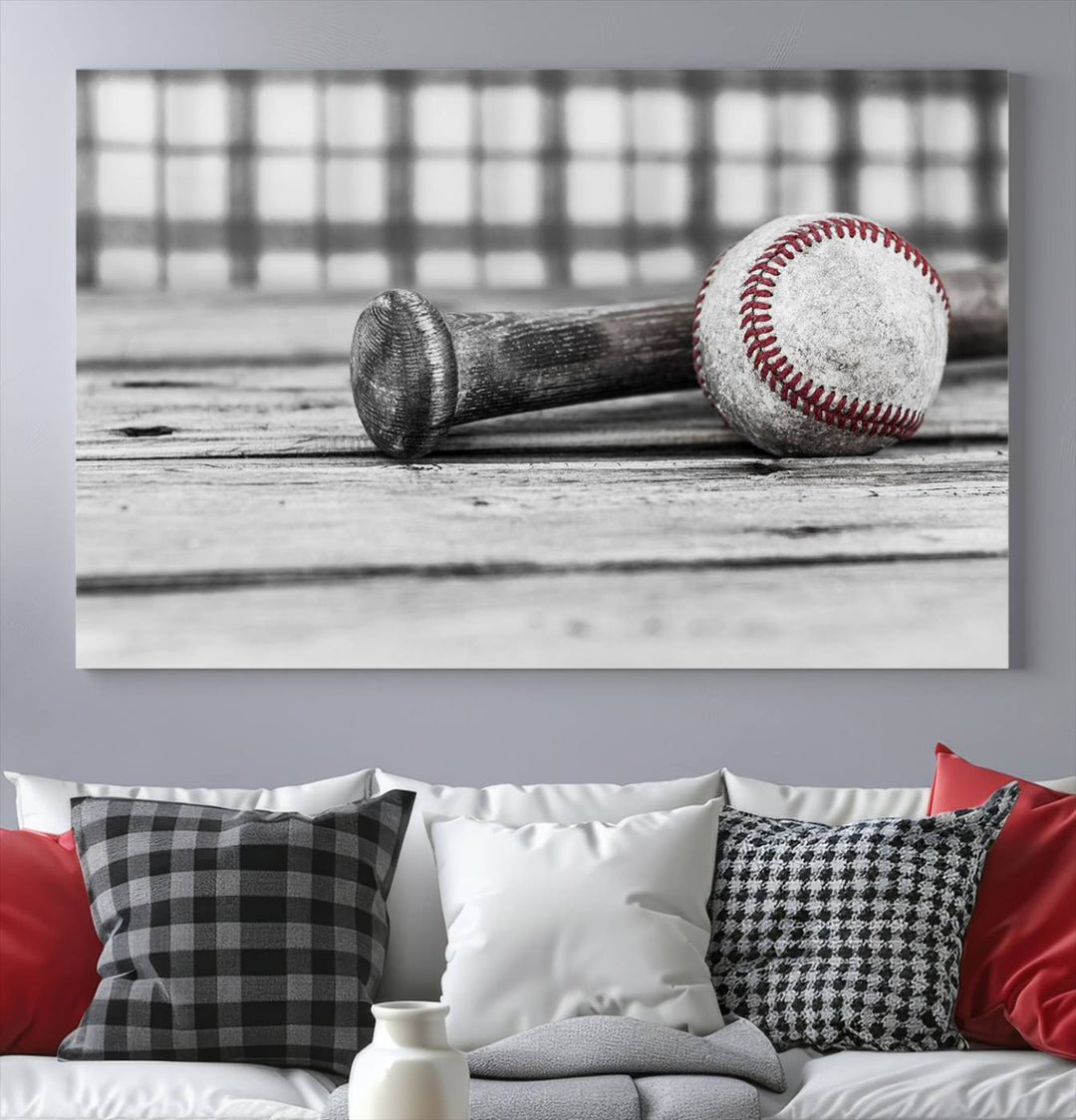 Lienzo de béisbol vintage para pared, impresión de béisbol, arte imprimible, arte retro, deportes, arte de pared, impresión en lienzo grande, varias piezas enmarcadas listas para colgar, juego de 3 paneles de lienzo, fotografía en blanco y negro