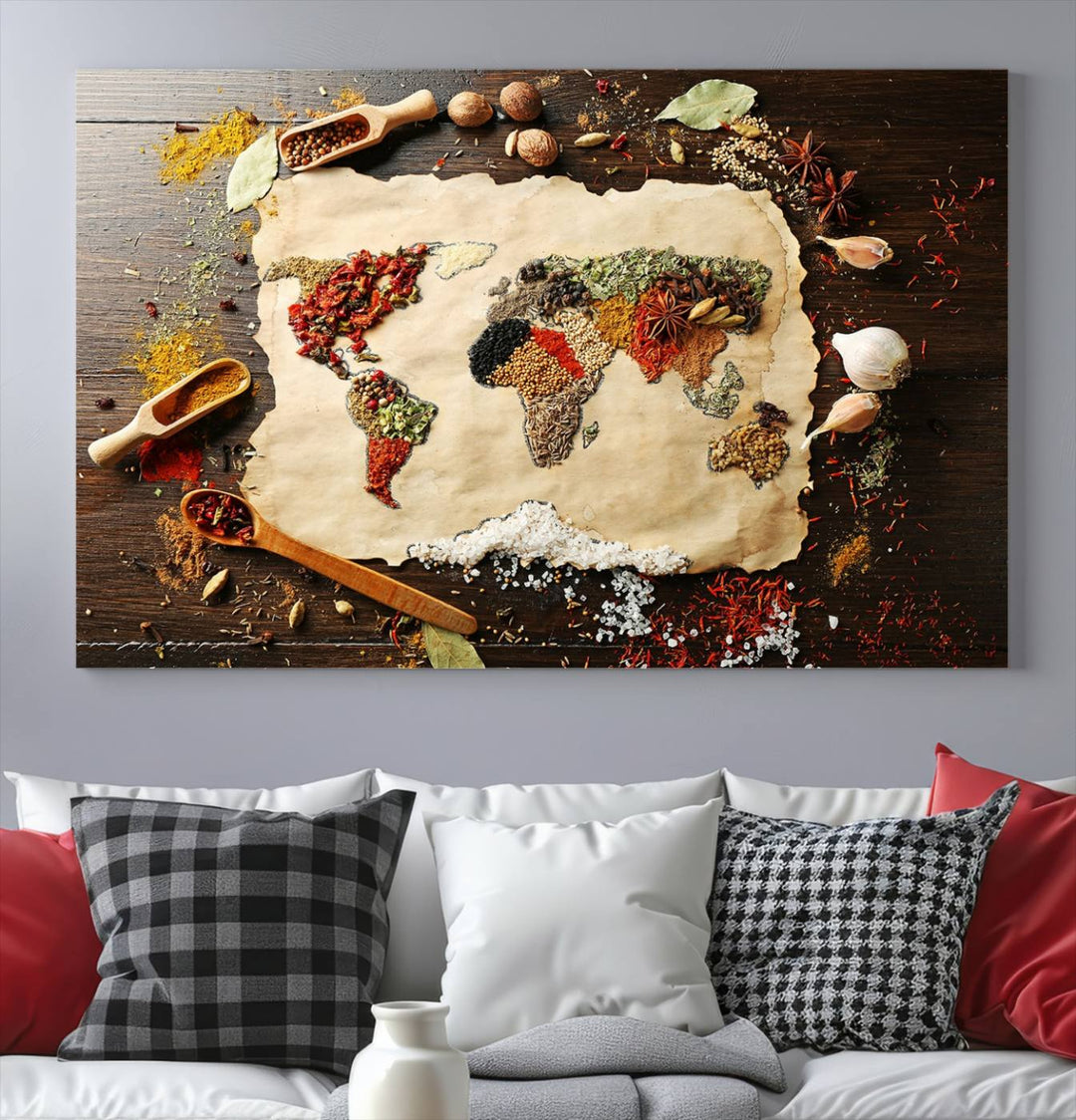 Spice World Map Artwork Canvas Wall Art Print World Map of Spices