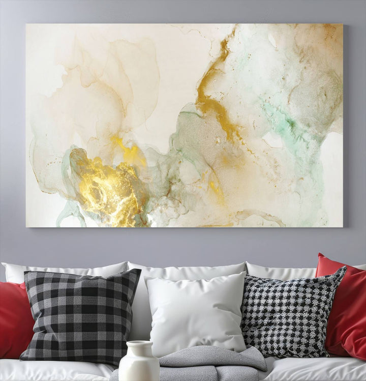 Yellow Marble Fluid Effect Wall Art Abstract Canvas Wall Art Print