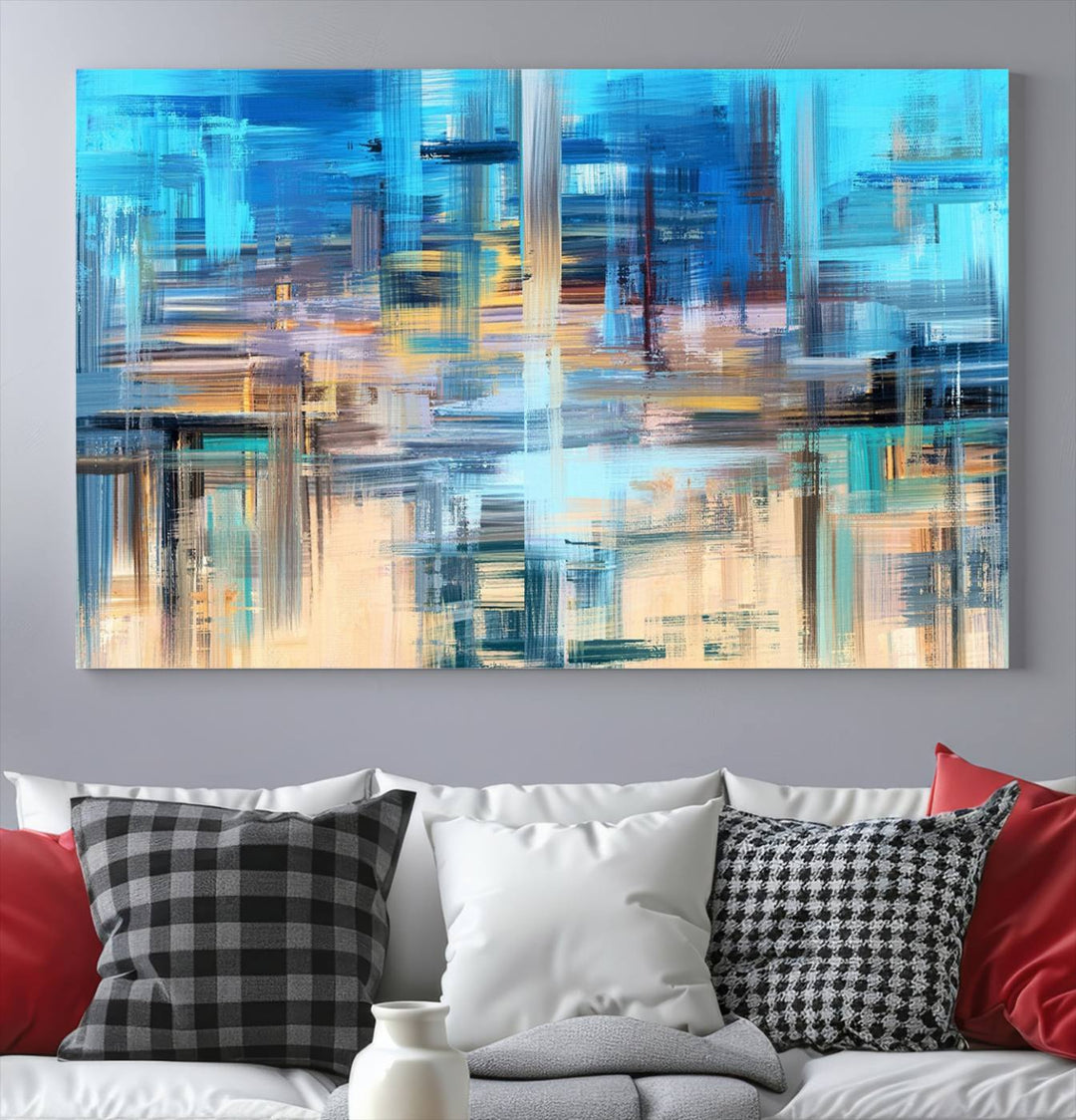 Contemporary Work of Art Blue Abstract Canvas Painting Wall Art Canvas Print