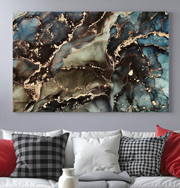 Black and Blue Marble Fluid Effect Wall Art Abstract Canvas Wall Art Print