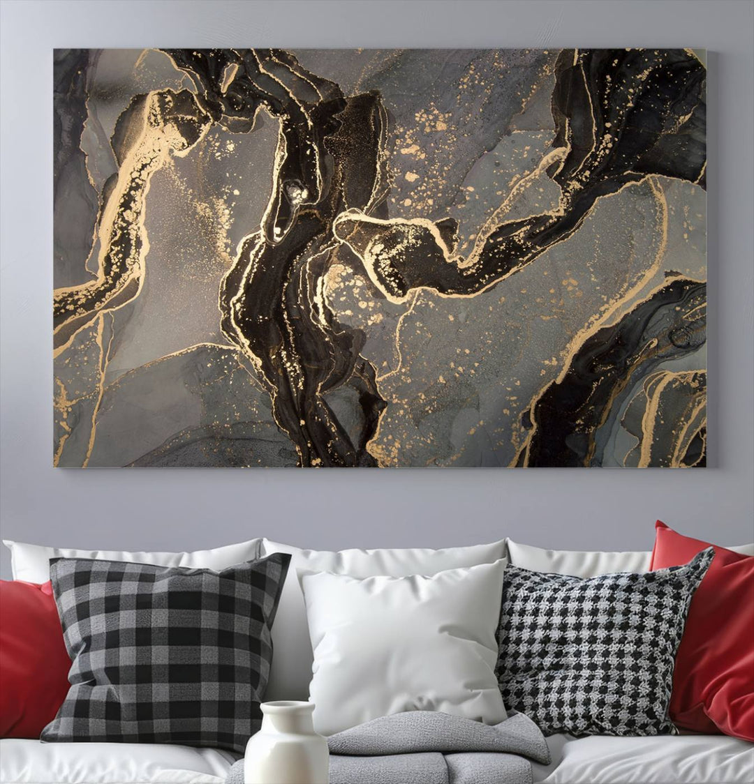 Gray Marble Fluid Effect Wall Art Abstract Canvas Wall Art Print