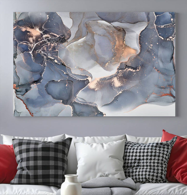 Contemporary Art Gray Gold Abstract Canvas Art Print