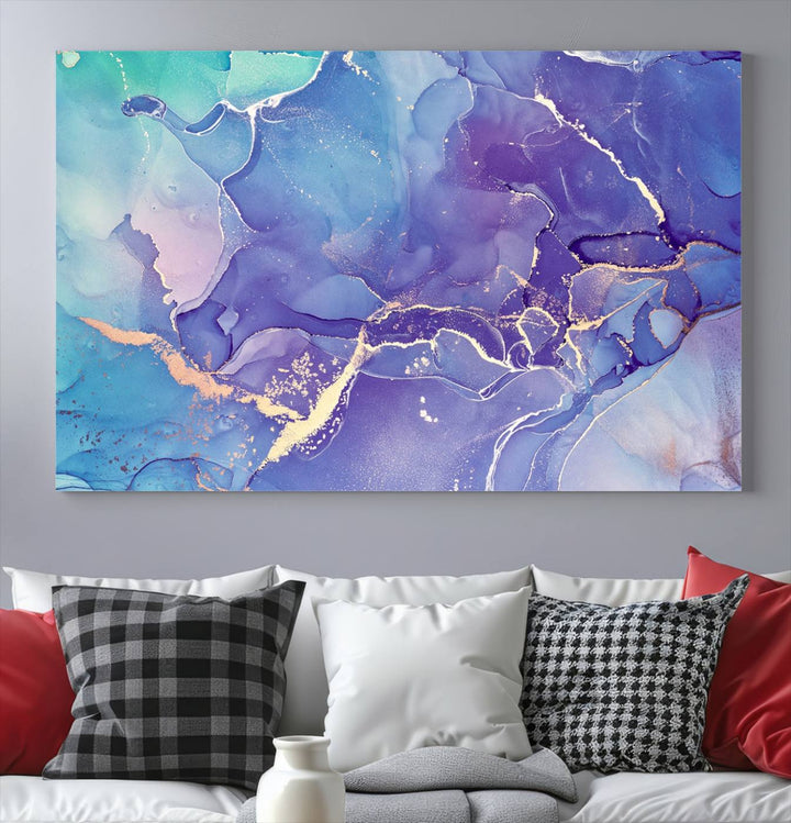 Blue and Purple Marble Fluid Effect Wall Art Abstract Canvas Wall Art Print