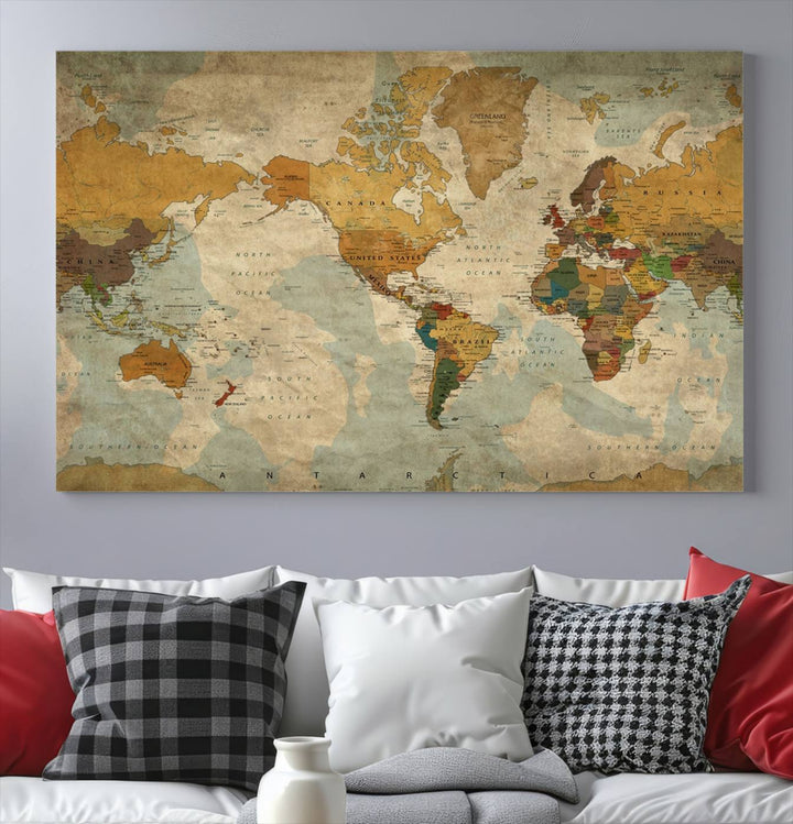 Sephia World Map Wall Art Multi Panel