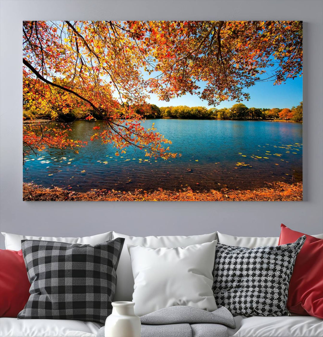 Arbre d'automne, lac d'automne, Art mural, impression sur toile