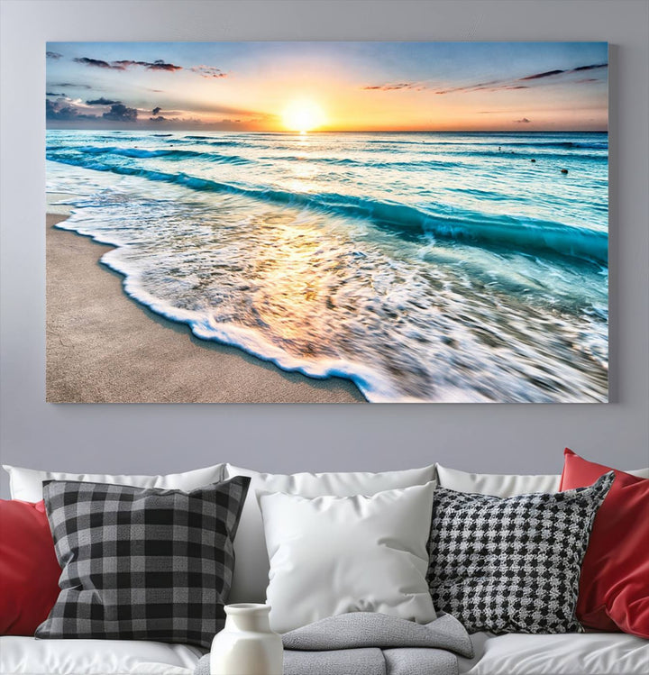 Ocean Beach Canvas Wall Art Beach Canvas, Coastal Sunset Tropical Island Beach Sunset Artwork Print for Living Room Home Office Decor, Beach Wall Art, Sea Wall Art