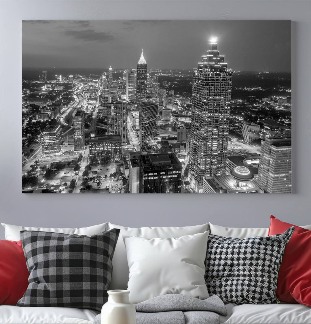 Horizonte nublado de la ciudad de Atlanta Arte de pared en blanco y negro Paisaje urbano Lienzo