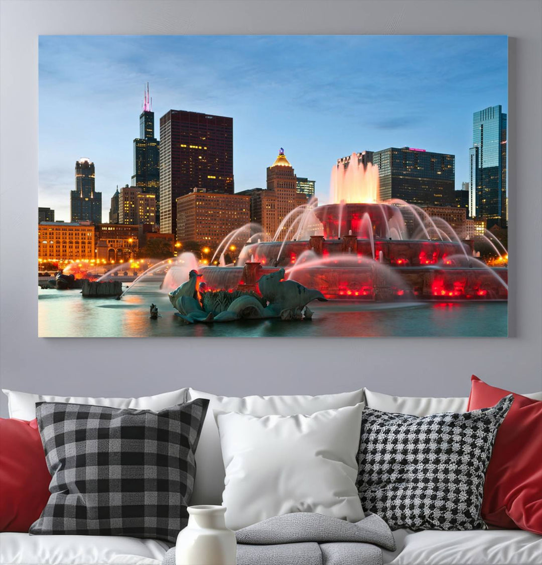 Chicago City Lights Night Skyline Cityscape View Wall Art Impression sur toile